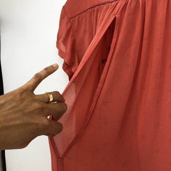 Aritzia Wilfred  Le Fou Peach Short Sleeve Embroidered 1/2 Button Midi Dress XS - Picture 8 of 13